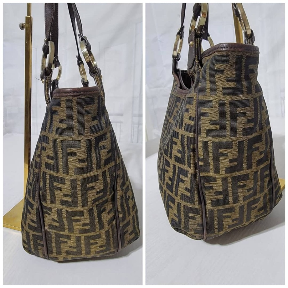 Authentic Fendi Tobacco Zucca Chef Moro  Canvas And Leather  Tote Bag - Picture 7 of 13